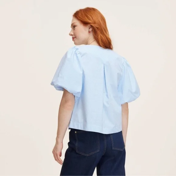 Women's Stripe Puff Short Sleeve Blouse - kate spade new york Blue/White